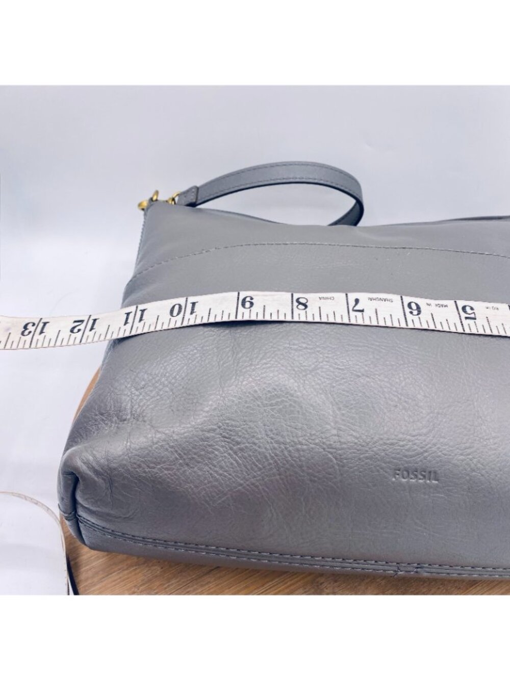 Fossil Crossbody Bag Gray Leather Messenger Purse Large Minimalist Luxury - Picture 9 of 13